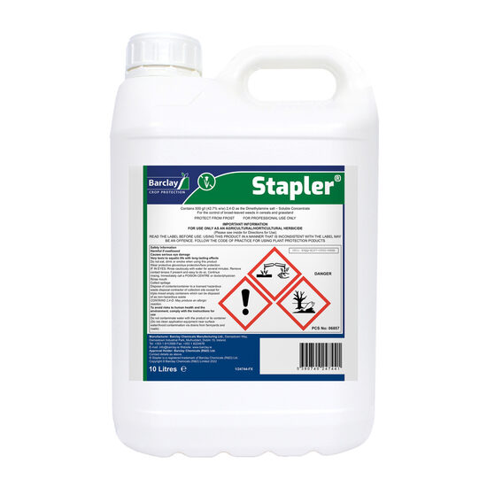 Stapler® (5l) Selektīvs sistēmas herbicīds divdīgļlapju ierobežošanai graudaugos; Satur 2,4-D 600g/l; Izmaksas no 2.90 EUR/ha